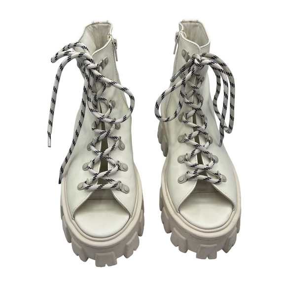 Moussy Open Toe Chunky Boots White Lace Up Ankle US 7 Combat Style - Picture 5 of 16